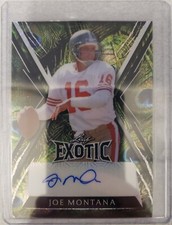 Joe Montana 2023 Leaf Exotic Mojo Peacock Prizm Autograph #1/7. #BA-JM3