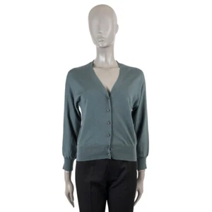 69345 auth LOUIS VUITTON petrol blue cashmere CRYSTAL BUTTON Cardigan Sweater M - Picture 1 of 7