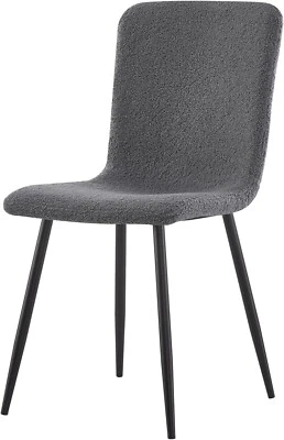 Set of 4 Grey Modern Boucle Velvet Fabric Kitchen Dining Chairs Soft Padded Seat - Image 1 of 4
