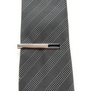 Solid 935 Argentium Silver With Black Enamel Rectangle Men's Classic Tie Clip - Picture 1 of 5