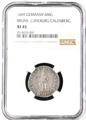 1669 German States Brunswick Luneburg Calenberg 4 Mariengroschen NGC XF 45 - Image 1 of 2