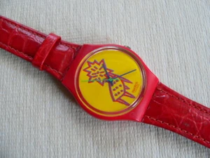 Reloj estándar suizo Swatch 1993 Dotchair GR115L correa de cuero rojo. - Imagen 1 de 3