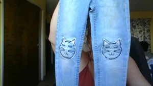 Cute Cat & Jack 4T Cat Face Knee Denim Skinny Jeans Elastic Waist *Flawed - Picture 1 of 18