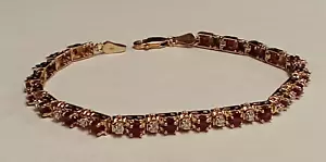 (RI4) 10k Gelbgold Rubin Diamant Armband (0,21 ctw) Größe 7" (7,4 Gramm) - Bild 1 von 5