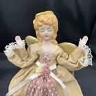 Vtg 9” Bisque Porcelain Angel Christmas Tree Topper Faux Suede Granny Core