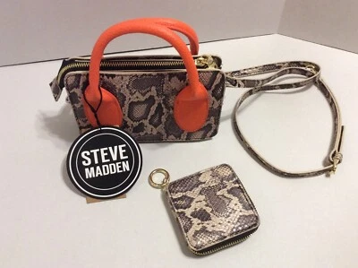 NWT Steve Madden BHENRIK 2 Pcs Animal / Snake print Crossbody bag & Airpods case - Image 1 of 4