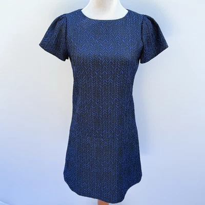 Vestido Alice + Olivia Texturizado Tweed Línea A 6 Azul Negro Chevron Carrera Cóctel Foto 1 de 4