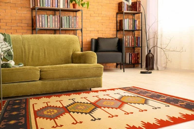 EORC Modern Design Keysari Geometric Kilim Hand-Knotted Wool Area New Rug - Image 1 of 4