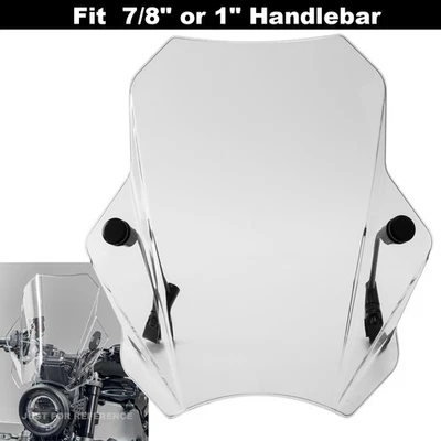 For Harley Honda Suzuki Yamaha Motorcycle 7/8'' 1'' Handlebar Windshield Clear - Image 1 of 4