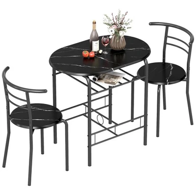 HOMCOM Breakfast Bar Table and Stools Set, Dining Room Set with Shelf, Black - Image 1 of 4