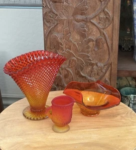 Vintage Amberina rot gelb Glas 3 Stück - Bild 1 von 20