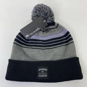 Travis Mathew "Doggy Paddle" Beanie Hat Black Gray Purple Striped Knit - Picture 1 of 7