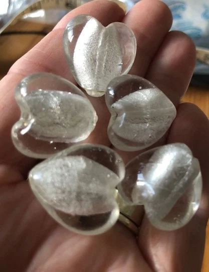 Silver Foil Lampwork Glass Heart Beads 20mm X 10 beads - Image 1 of 1