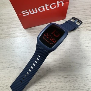 NEW✅ Swatch Touch DARK BLUE SURN101 Black Dial Navy Blue Silicone Digital Watch - Picture 1 of 6