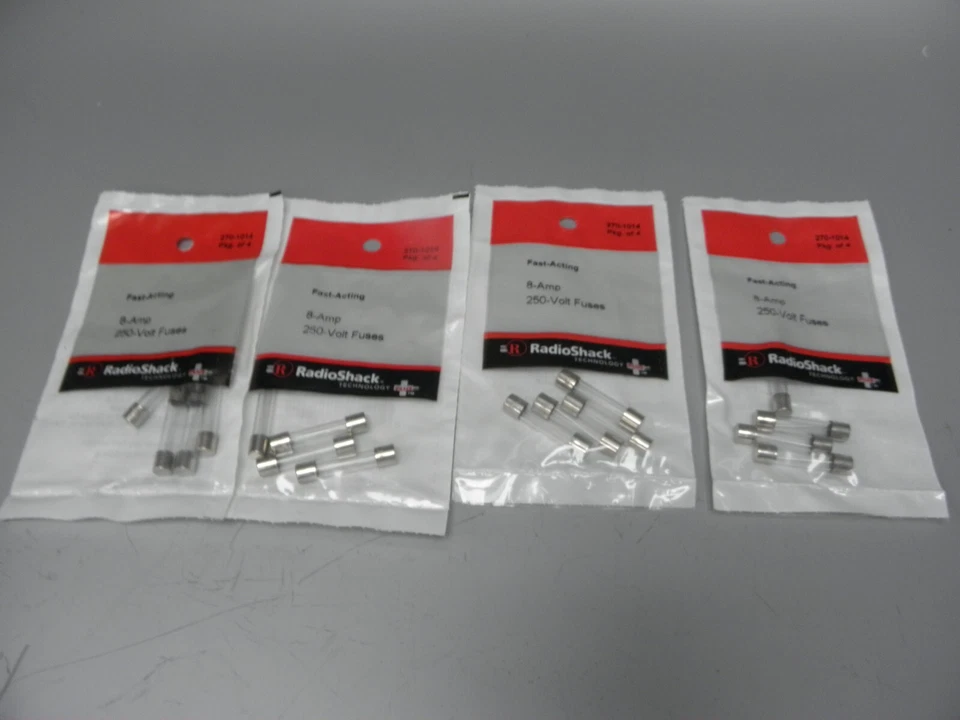 LOT OF 4 RADIOSHACK 270-1014 FAST-ACTING 8-AMP 250-VOLT FUSES 4-PACKS - Изображение 1 из 1