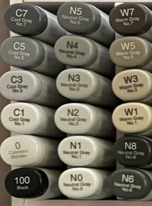 COPIC SKETCH Markers Dual Tip "0" Blender, "100" Black & Gray Color Series ~NEW~ - Picture 1 of 2
