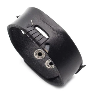 Mens and Womens Punk Rock Braided Leather Wristband Adjustable Snap Cuff Bracele - Picture 1 of 7