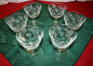 Vintage Crystal Champagne - Wine Glasses Set of 6 Hand Etched Stemmed Glasses - Picture 1 of 5
