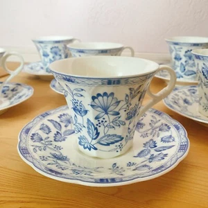 VTG Old Noritake Bone China 6-P Teacup & Saucer Set - Classic Blue Floral Design - Picture 1 of 6