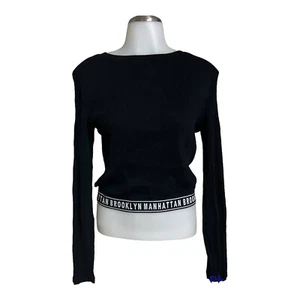 H&M Teenager dehnbares bauchfreies Oberteil Langarm schwarz Bluse Größe 14y - Bild 1 von 6