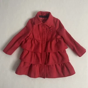 Cherokee Girl’s Magenta Pea Coat Jacket with Ruffles and Flower Sz 4T - Picture 1 of 9