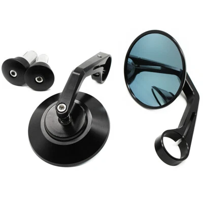 For RV200 TU250X BOULEVARD GN 125 250 400 Bar End Mirror Round Retro Cafe Black - Image 1 of 4