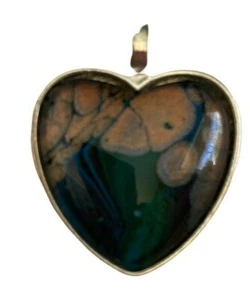 Pendant Acrylic Pour Painted Wearable Art Keychain Silver Finish Gold Turquoise - Picture 1 of 2