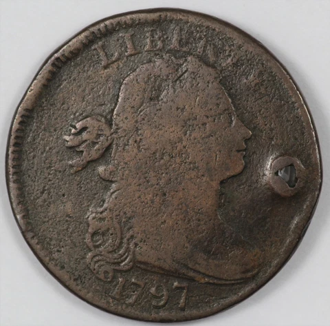 1797 Draped Bust US Copper Large Cent 1C - S-129 R.5 (Holed) Cover