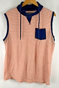 COMPANY 81 Sleeveless Hoodie Mens L Peach Blue Striped Pocket Activewear - Picture 1 of 6