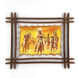Indianer Portrait gerahmt Lederoberfläche Kunst Ölgemälde Wanddeko - Bild 1 von 3