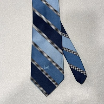 Guy Laroche Men's Poly/Silk Vintage Tie 55”x4” Navy w/ multi-color Stripes - Image 1 of 4