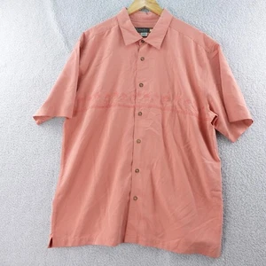 Quiksilver Waterman Collection Button Up Shirt Mens XL Tropical Salmon Palm Tree - Picture 1 of 6