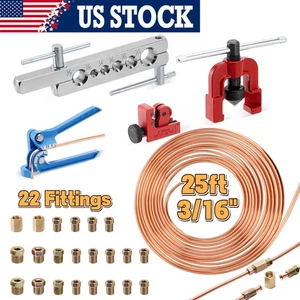 Upgraded Brake Line Flaring Repair Kit 3/16 25FT Copper Coated Pipe Tool Kit New - Imagen 1 de 17