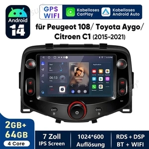 Autoradio Für Toyota Aygo Citroen C1/Peugeot 108 Carplay Android GPS Navi 2+64G - Bild 1 von 19