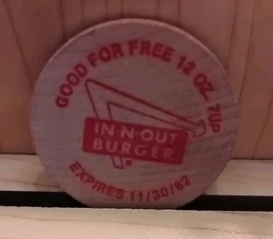 Vintage 1988 IN-N-OUT Free 7-Up Collectible Wooden Token! - Picture 1 of 2