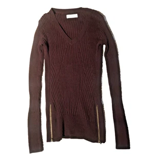 Abercrombie & Fitch Women Ribbed Sweater S Dark Red Maroon Long Sleeve Geometric - Picture 1 of 5