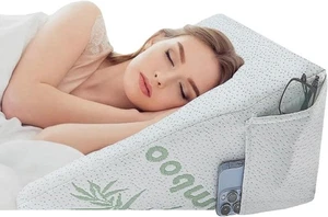 Almohada de cuña para cama de bambú reflujo ácido Gerd espuma viscoelástica bolsillos laterales izquierdos soporte - Imagen 1 de 7