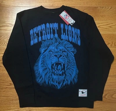 Новый с Ярлыками! РЕДКИЙ мужской талисман Mitchell & Ness Detroit Lions городской экипаж флис черный большой - Изображение 1 из 4