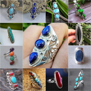 925 Silver Turquoise Rings for Women Fashion Wedding Engagement Jewelry Sz 6-11