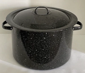 Maceta pequeña vintage esmaltada negra moteada camping granja 7 qt - Imagen 1 de 16
