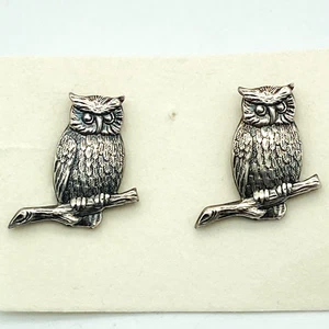 Vintage Sterling Silver OWL On Perch Earrings Screw Back 5.25g Small 7/8" Tall - Picture 1 of 12