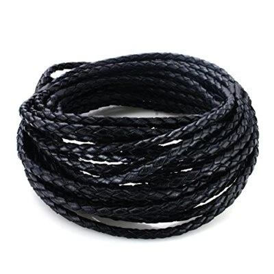  Cordones de cuero trenzado genuino Bolo plegado redondo de 3,0 mm para pulsera de 3 mm negro Foto 1 de 3