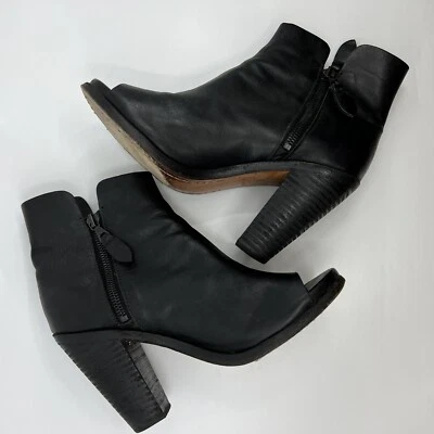 Bota de tornozelo feminina Rag & Bone 7 preta Noelle couro peep-toe salto 37 - Imagem 1 de 4
