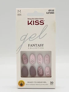 Kiss Medium Unghie Collabili, Unghie Accento Opaco, Rosa Glitter e Strass 69116 - Foto 1 di 8