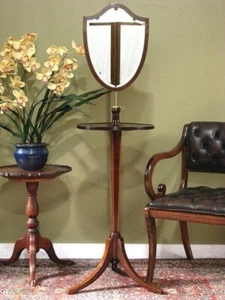 ANTIQUE MAHOGANY AND BRASS MIRRORED SHAVING STAND / DISPLAY PEDESTAL c1900s - Picture 1 of 14