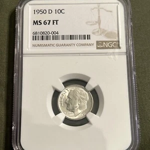 1950-D Roosevelt SILVER Dime | NGC MS67 FT | Nice Full Torch 🥈🥈🥈 - Picture 1 of 4