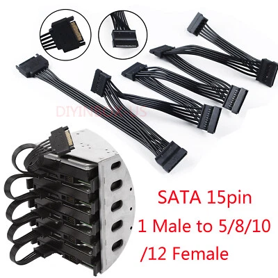 SATA Hard Drive Power Cable 15 Pin 1 Male To 5/8/10/12 Female Splitter F HDD SSD - Image 1 of 4