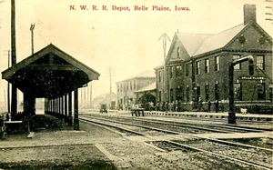 NWRR, DEPOT, BAHNHOF, BELLE PLAINE, IOWA, ALTE POSTKARTE (S431) - Bild 1 von 2