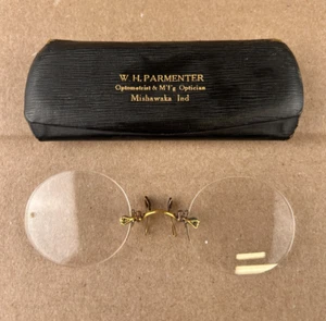 Vintage Antique Self Rite Pince Nez Nose Pinch Eyeglasses Gold Tone with Case - Picture 1 of 11