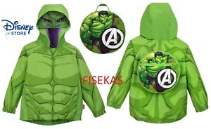 Disney Store Marvel Hulk Packable Hooded Rain Jacket Coat Kids Backpack Hoodie